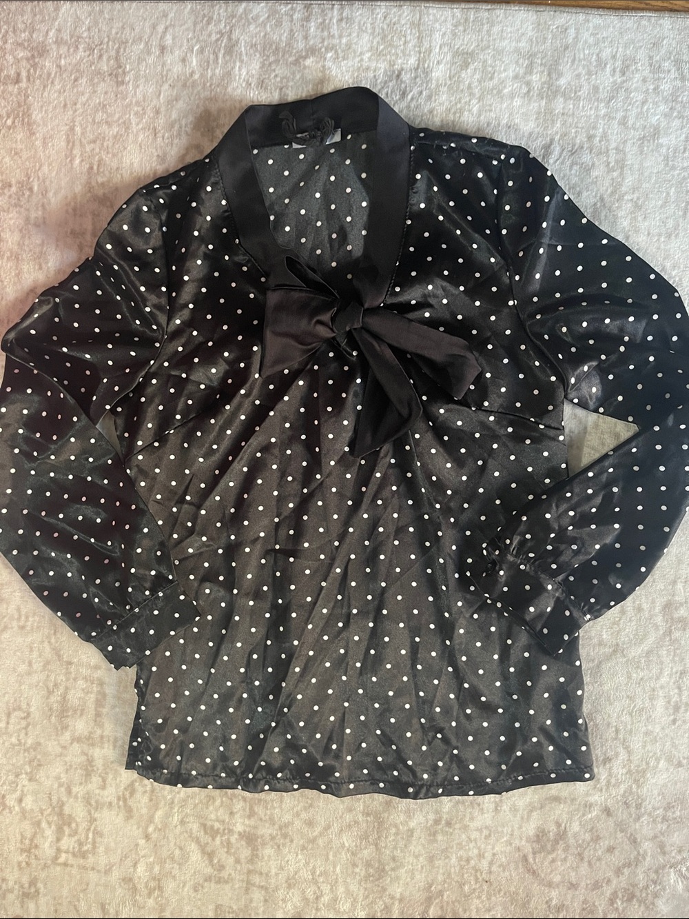 Black Polka Dot Satin-Trim Blouse